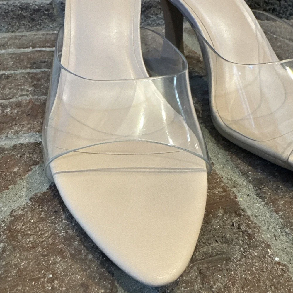Abound Alana Block Heel Slide Sandals Open Toe Women's Clear BeigeCream Size 10M